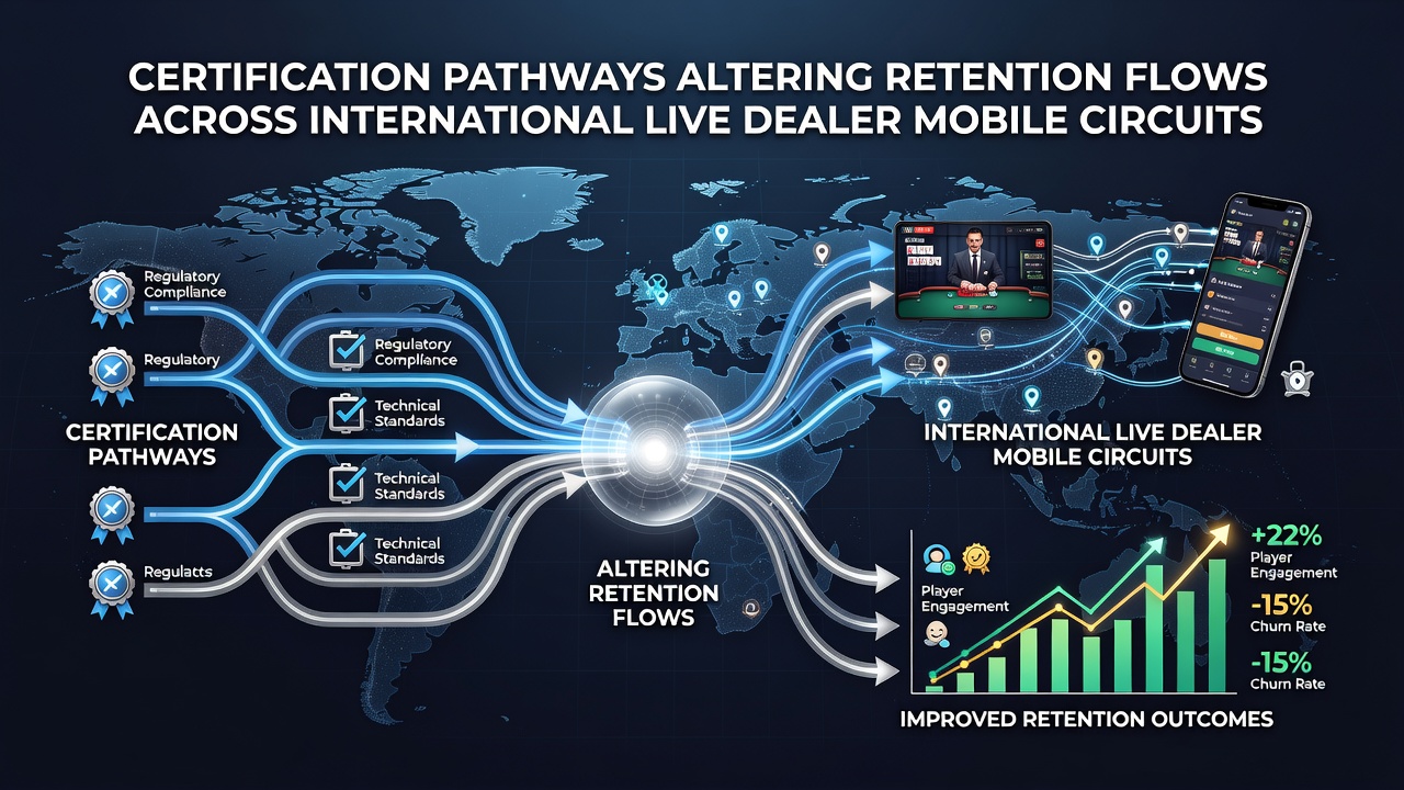 Global map highlighting certification compliance zones and retention flow arrows for live dealer mobile circuits in July 2026