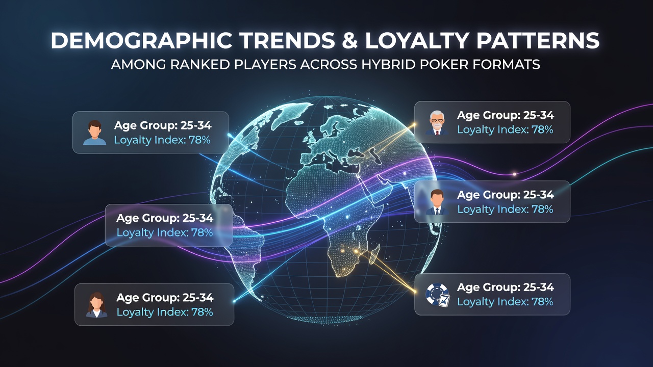 Demographic breakdown of ranked poker players in hybrid formats showing age and regional distributions