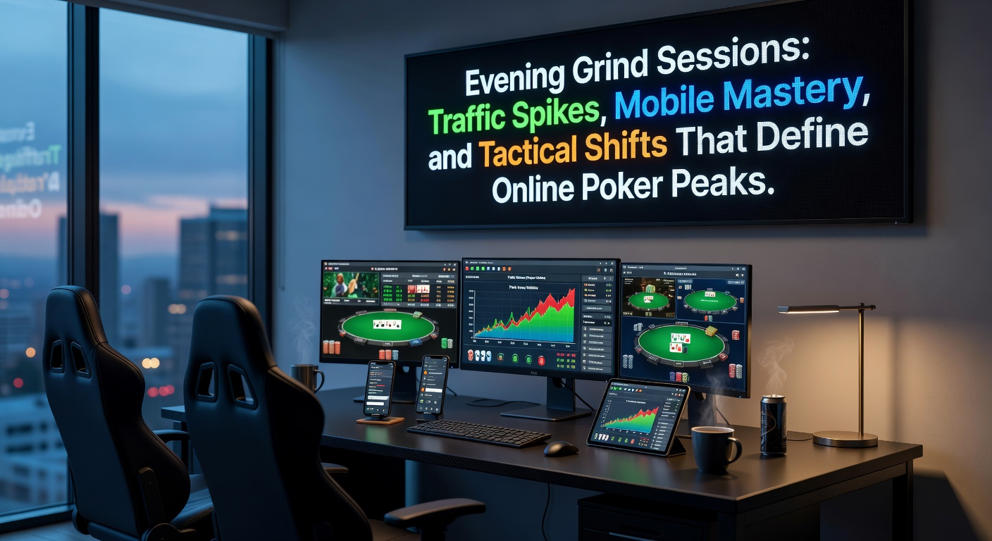 Graph showing sharp online poker traffic spikes during evening hours across major platforms, with peaks hitting record highs in multi-table tournaments