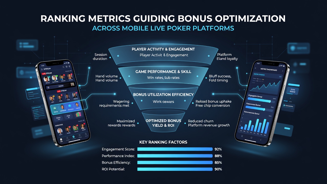 Mobile poker app interface displaying player ranking tiers and bonus allocation panels