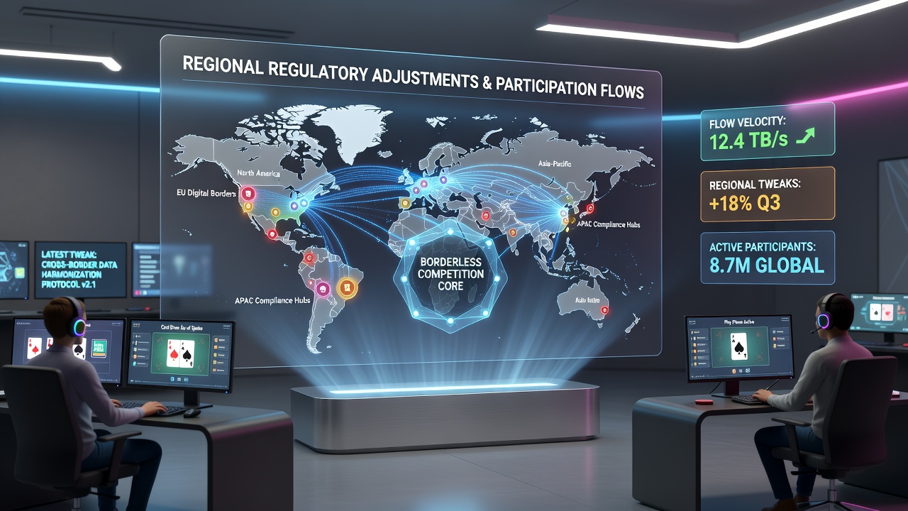 Regulatory compliance dashboard displaying participation trend charts across different regions in digital card events