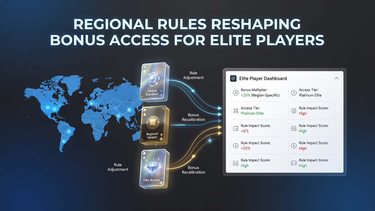 Map overlay showing global regions with icons representing virtual card game platforms and regulatory checkpoints