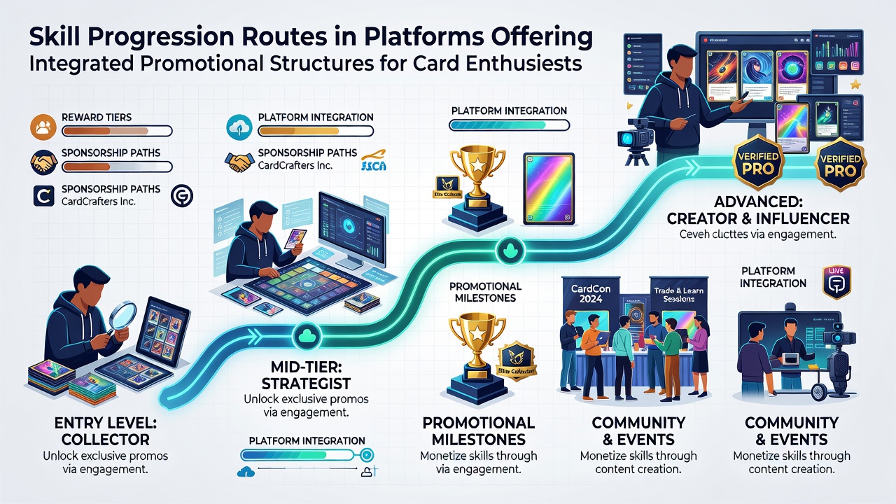 Intermediate and advanced card players advancing through promotional tiers on integrated platforms