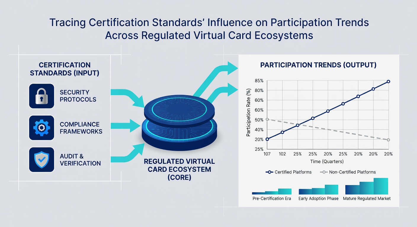 Graph illustrating participation trends in virtual card ecosystems correlated with certification milestones from 2024 to 2026