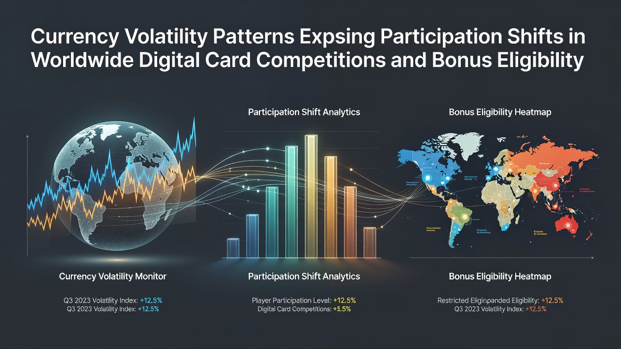 Global currency fluctuation charts overlaid on digital poker tournament interfaces showing participation trends