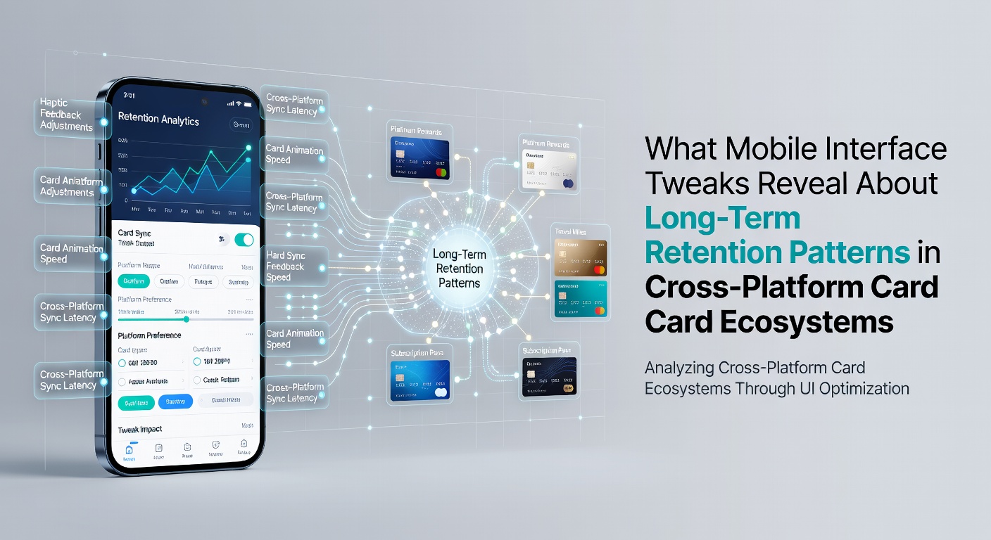 Mobile app interface showing card game navigation elements and user retention metrics dashboard