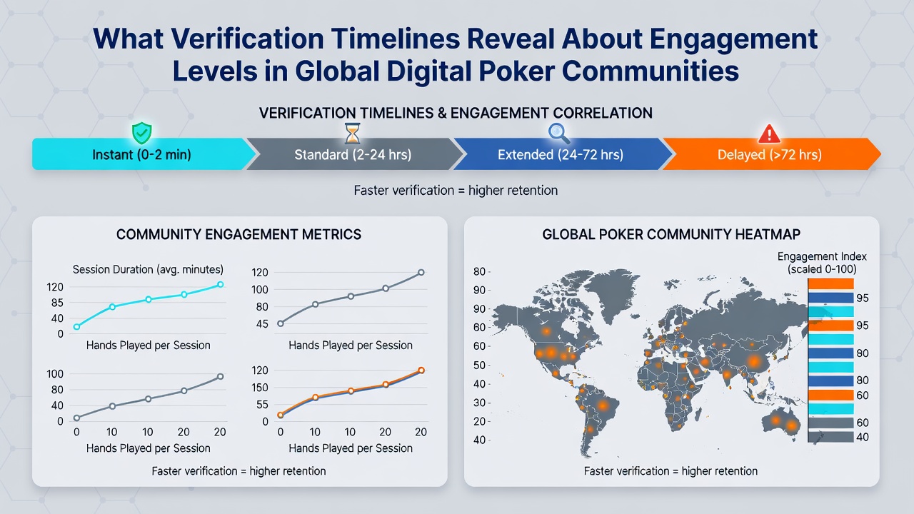 Mobile poker app interface displaying verification progress and user activity statistics